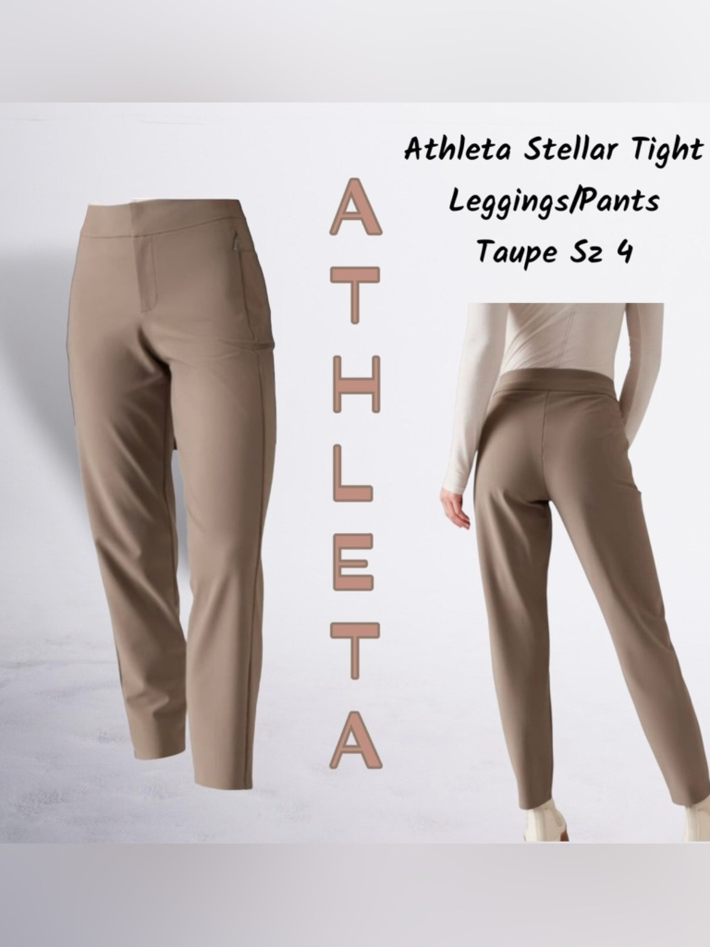 ATHLETA | Stellar Tight Legging Zip Ankle Skinny Pants Taupe Size 4